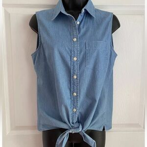 J. Crew Denim Sleeveless Button Down Shirt